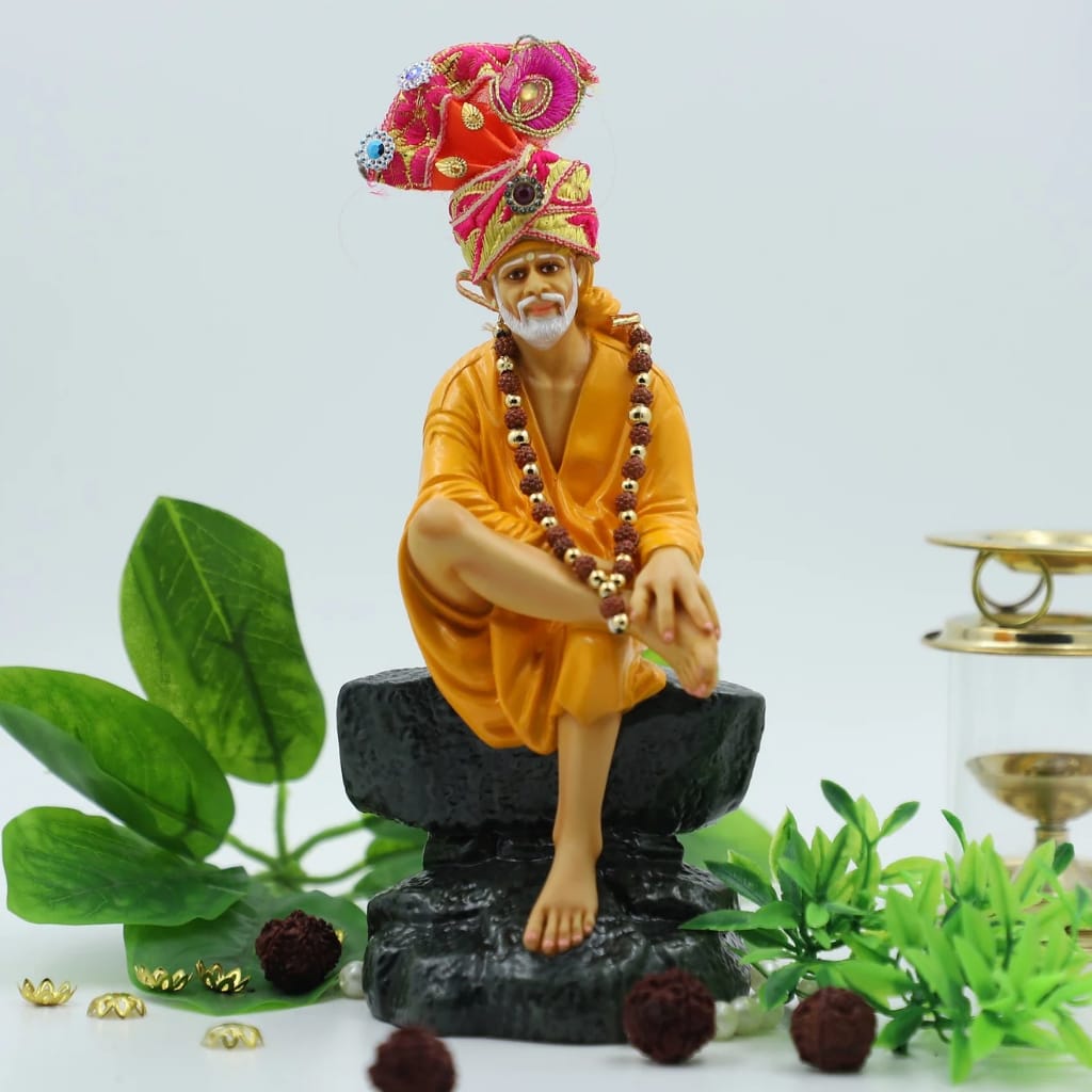 Hemant art Shirdi Sai Baba Idol,Murti, Statue Sitting On Stone -  7.5 Inche Orange